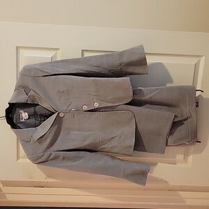 Women suit, grey pink accents, bell sleeves